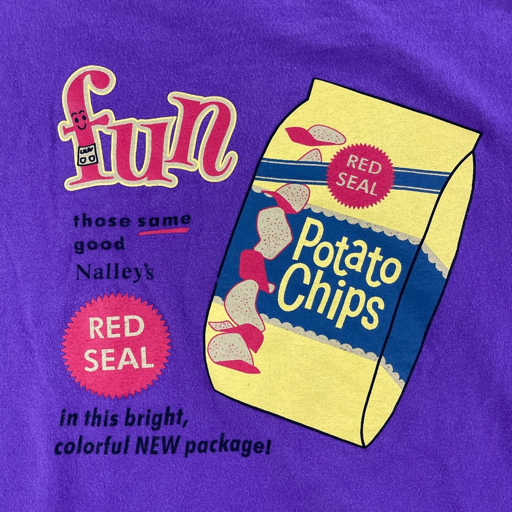 Vintage Potato Chips Ad Tina Mens Medium Purple T-Shirt Graphic Side Slit Korea